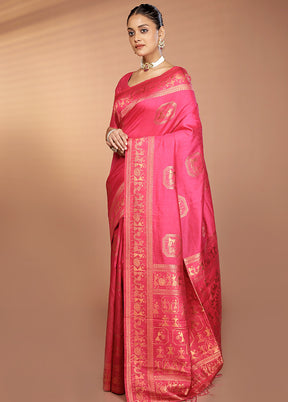 Pink Dupion Silk Saree With Blouse Piece