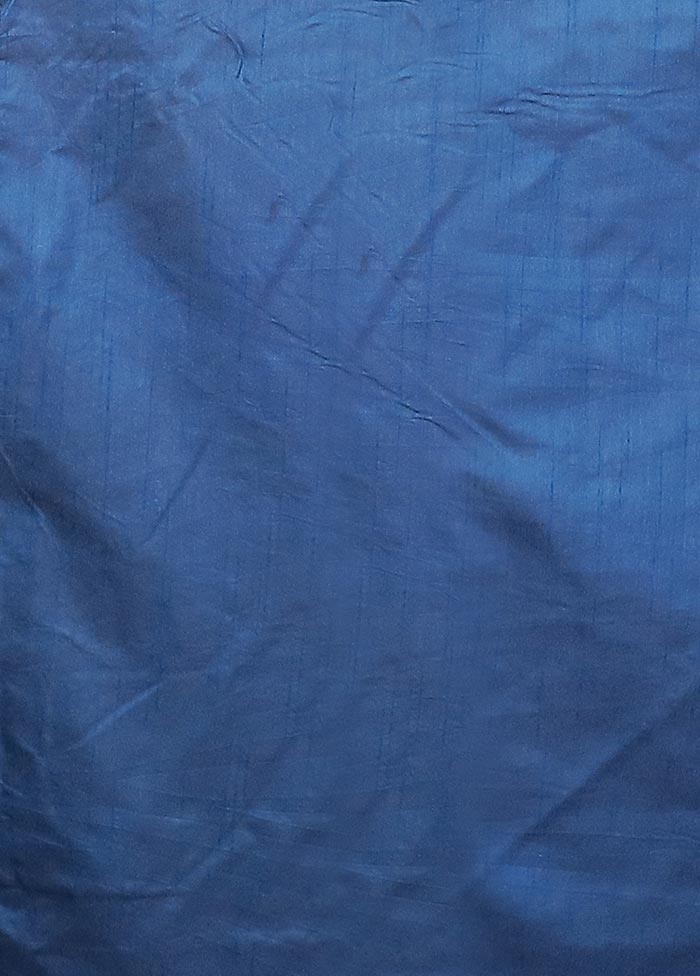 Blue Dupion Silk Saree With Blouse Piece