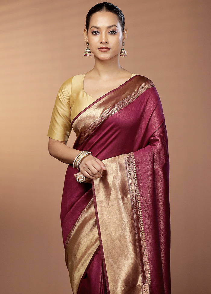 Maroon Dupion Silk Saree With Blouse Piece