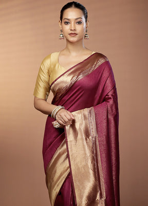 Maroon Dupion Silk Saree With Blouse Piece