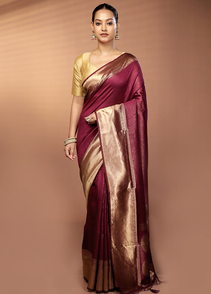 Maroon Dupion Silk Saree With Blouse Piece
