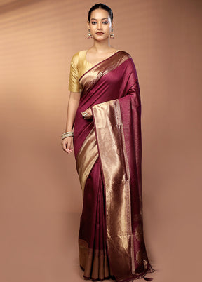 Maroon Dupion Silk Saree With Blouse Piece