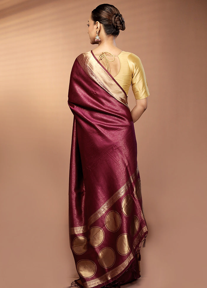 Maroon Dupion Silk Saree With Blouse Piece