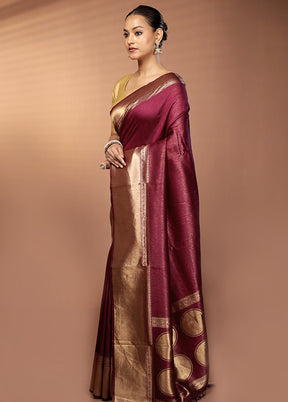 Maroon Dupion Silk Saree With Blouse Piece