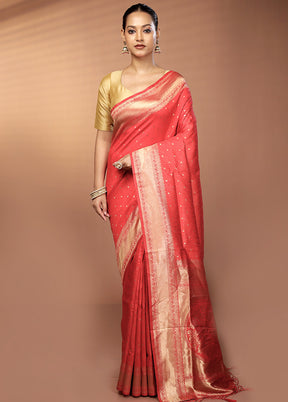 Red Dupion Silk Saree With Blouse Piece