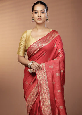 Maroon Dupion Silk Saree With Blouse Piece