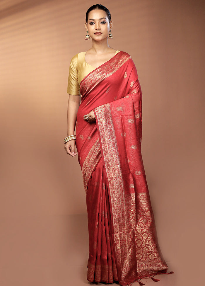 Maroon Dupion Silk Saree With Blouse Piece