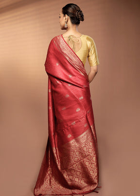 Maroon Dupion Silk Saree With Blouse Piece
