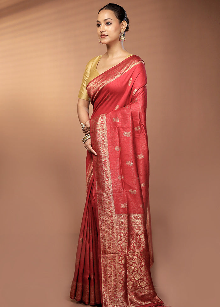 Maroon Dupion Silk Saree With Blouse Piece