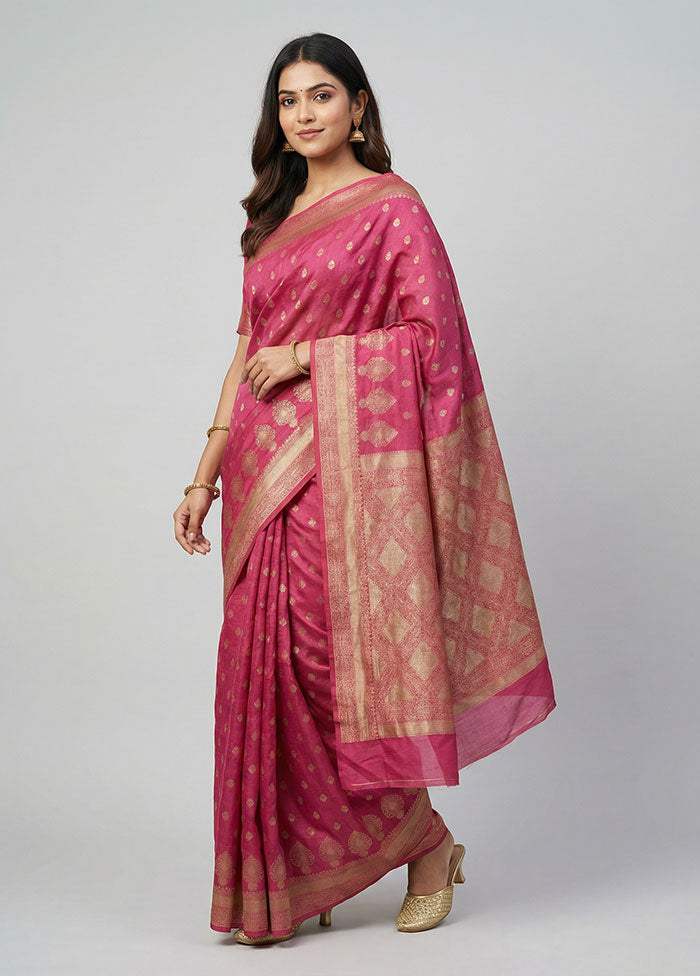 Pink Dupion Silk Saree With Blouse Piece