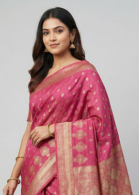 Pink Dupion Silk Saree With Blouse Piece