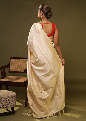 Cream Dupion Silk Saree With Blouse Piece