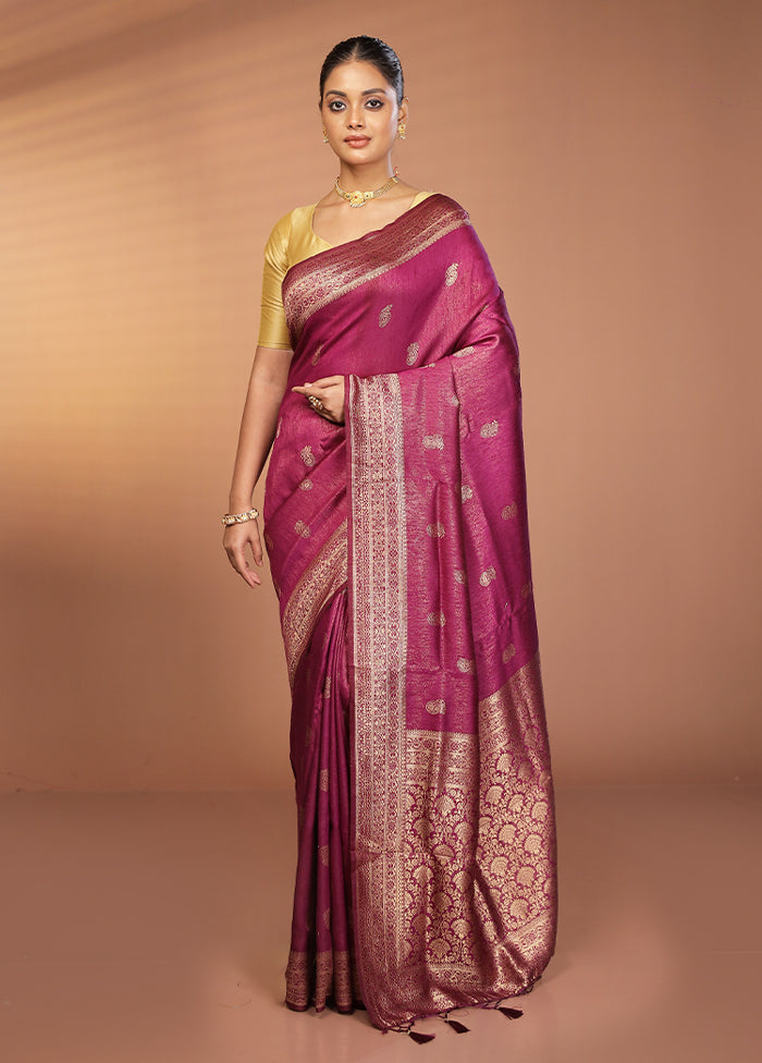 Purple Dupion Silk Saree With Blouse Piece