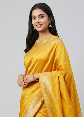 Yellow Dupion Silk Saree With Blouse Piece