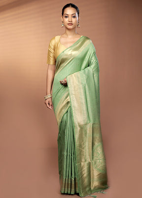 Green Dupion Silk Saree With Blouse Piece