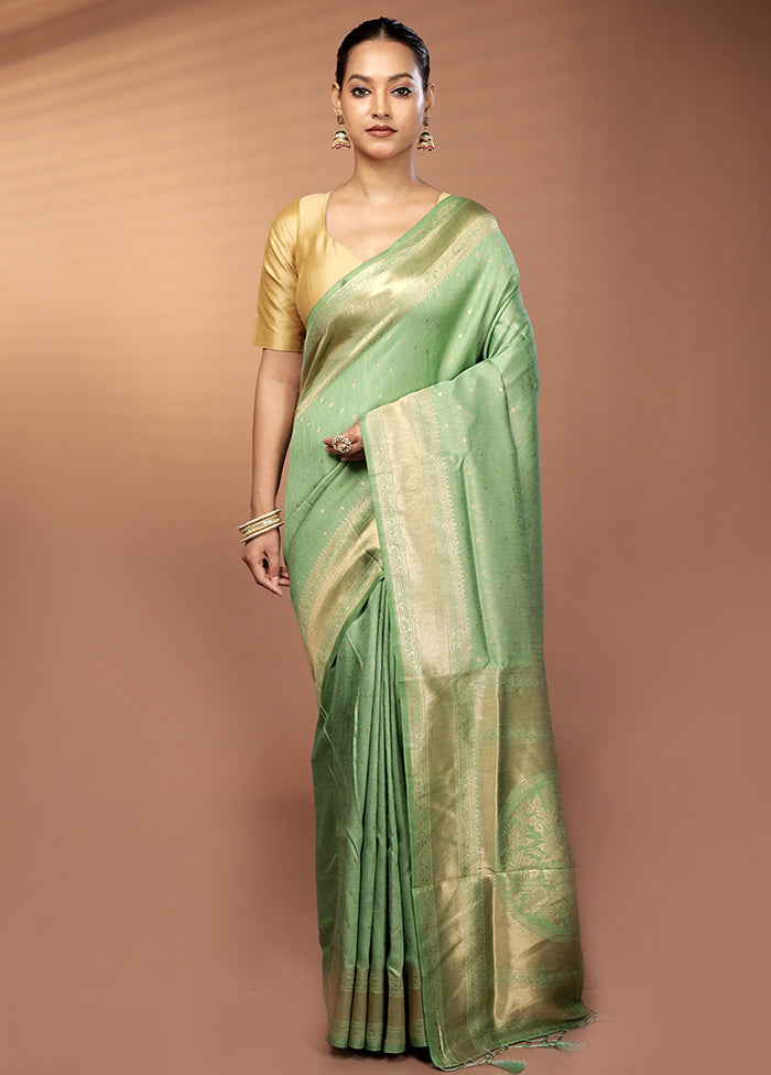 Green Dupion Silk Saree With Blouse Piece