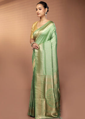 Green Dupion Silk Saree With Blouse Piece