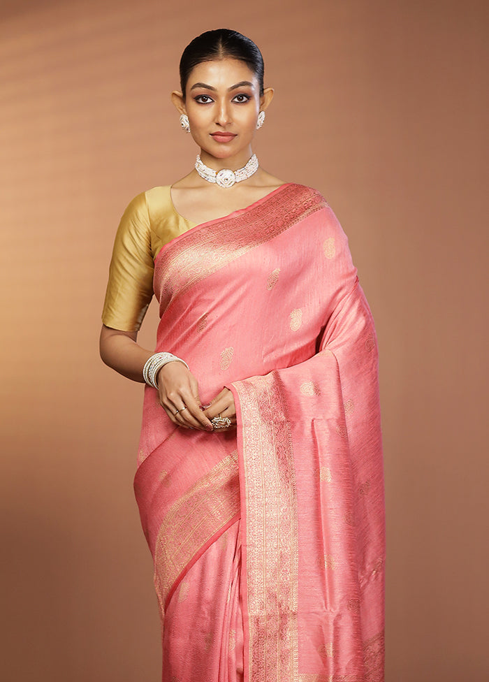 Pink Dupion Silk Saree With Blouse Piece