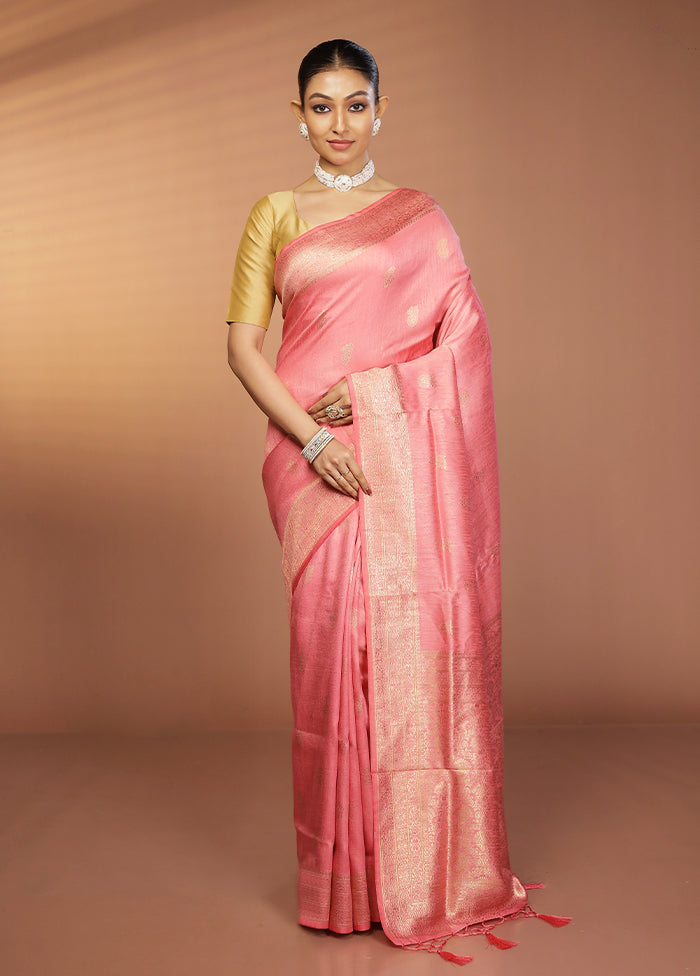Pink Dupion Silk Saree With Blouse Piece