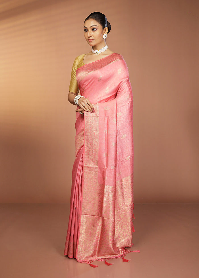 Pink Dupion Silk Saree With Blouse Piece