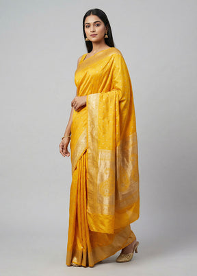 Yellow Dupion Silk Saree With Blouse Piece
