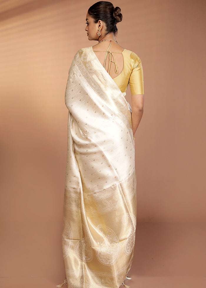 Cream Dupion Silk Saree With Blouse Piece