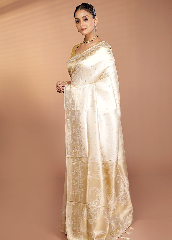 Cream Dupion Silk Saree With Blouse Piece