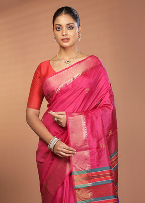 Peach Kalakshetra Pure Silk Saree With Blouse Piece