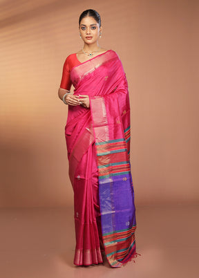 Peach Kalakshetra Pure Silk Saree With Blouse Piece