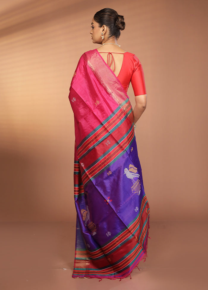Peach Kalakshetra Pure Silk Saree With Blouse Piece