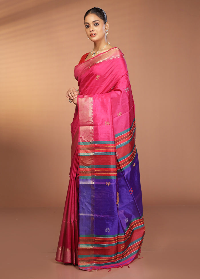 Peach Kalakshetra Pure Silk Saree With Blouse Piece
