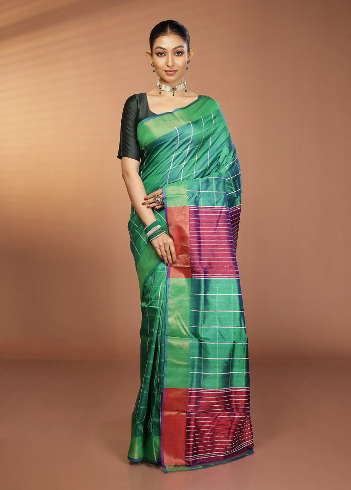 Green Kalakshetra Silk Saree With Blouse Piece
