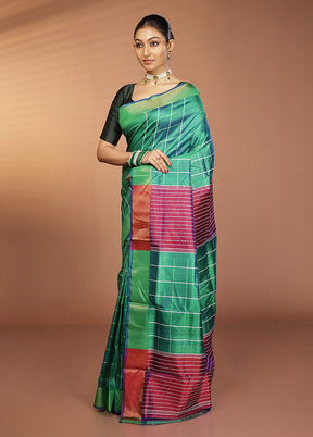 Green Kalakshetra Silk Saree With Blouse Piece