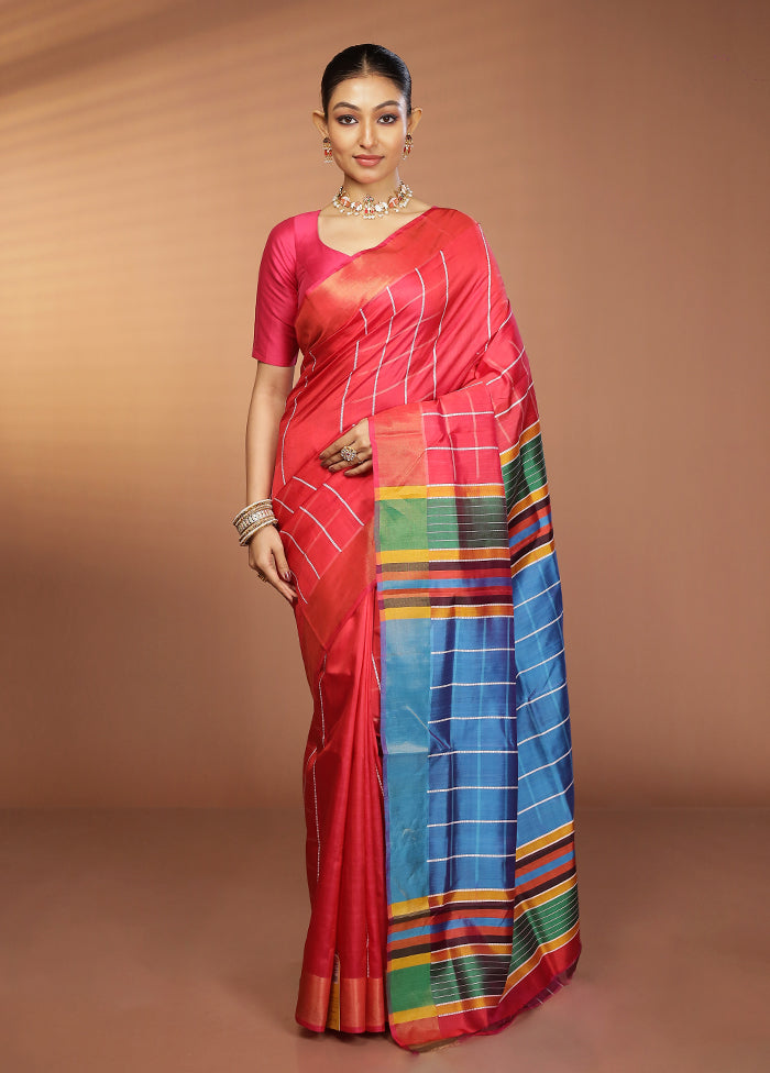 Red Kalakshetra Silk Saree With Blouse Piece