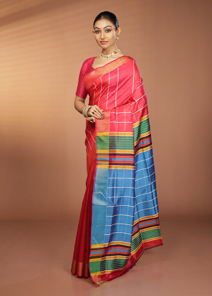 Red Kalakshetra Silk Saree With Blouse Piece