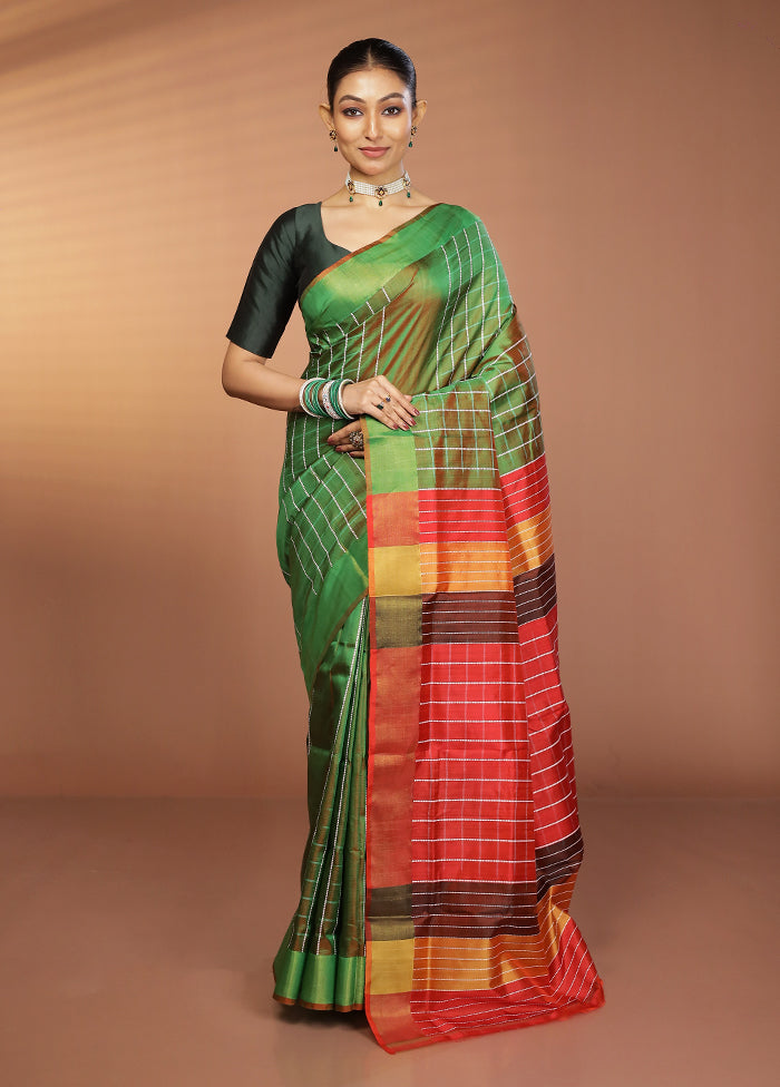 Green Kalakshetra Silk Saree With Blouse Piece