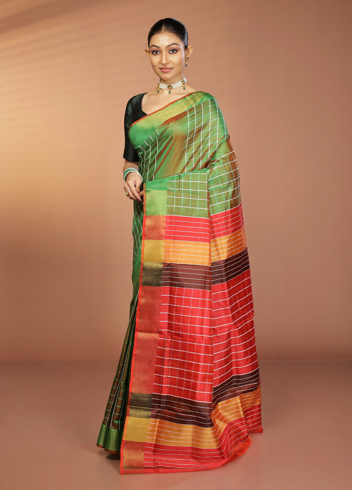 Green Kalakshetra Silk Saree With Blouse Piece