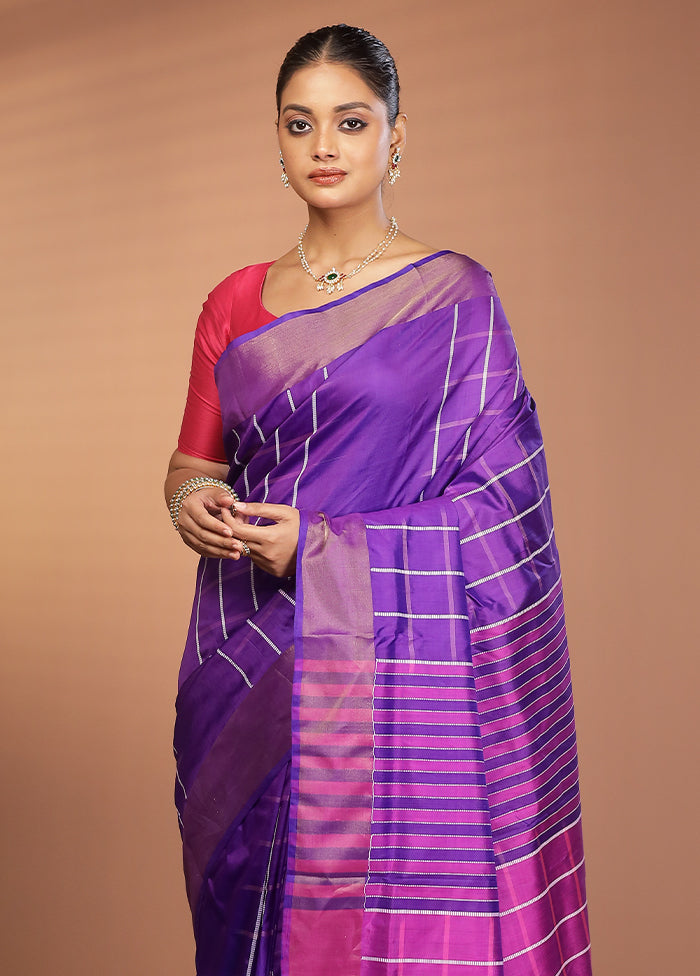 Blue Kalakshetra Silk Saree With Blouse Piece