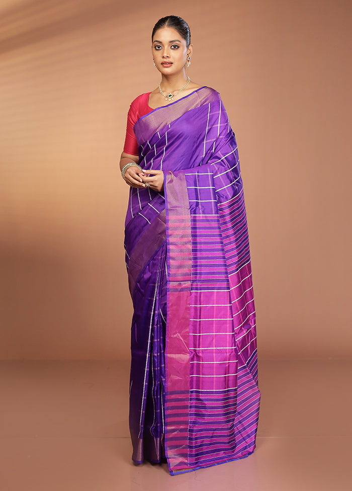Blue Kalakshetra Silk Saree With Blouse Piece