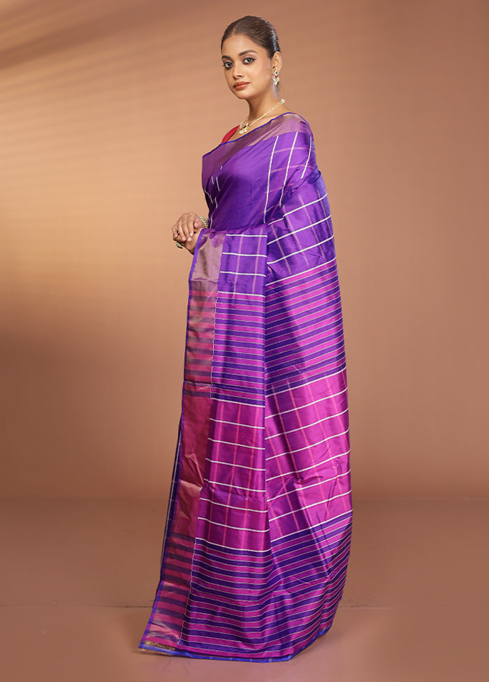 Blue Kalakshetra Silk Saree With Blouse Piece