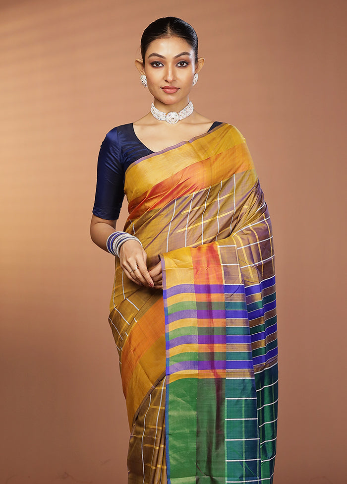 Yellow Kalakshetra Silk Saree With Blouse Piece
