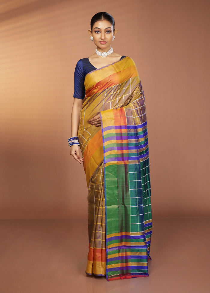 Yellow Kalakshetra Silk Saree With Blouse Piece