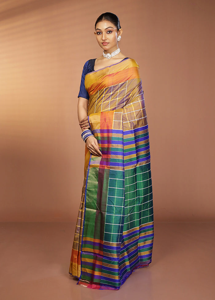 Yellow Kalakshetra Silk Saree With Blouse Piece