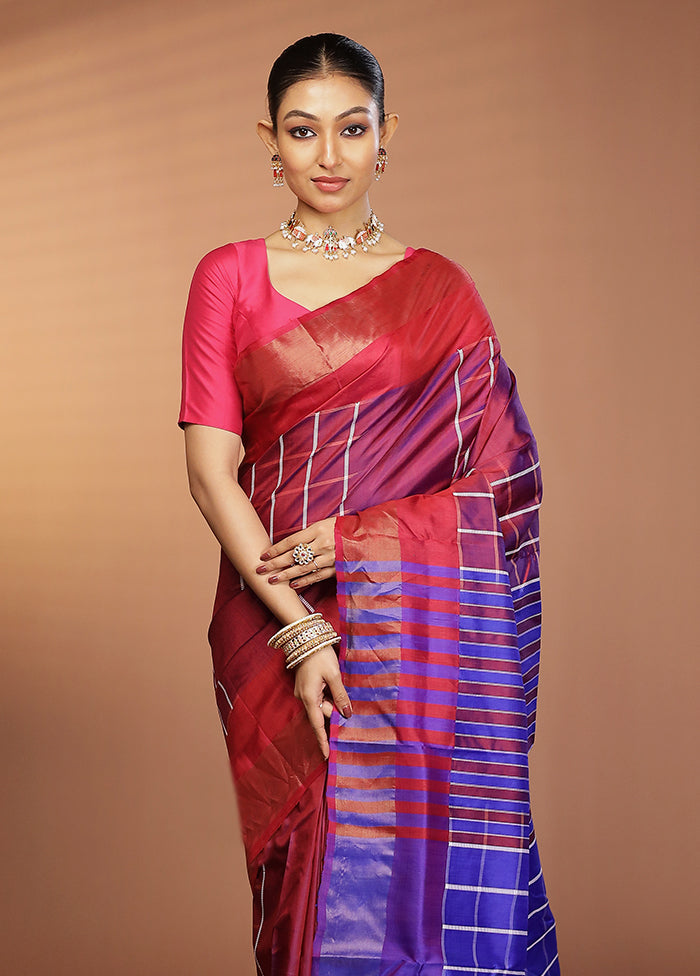 Purple Kalakshetra Silk Saree With Blouse Piece