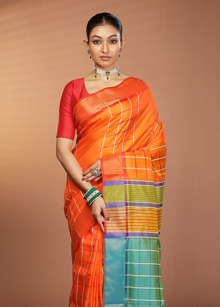 Yellow Kalakshetra Silk Saree With Blouse Piece