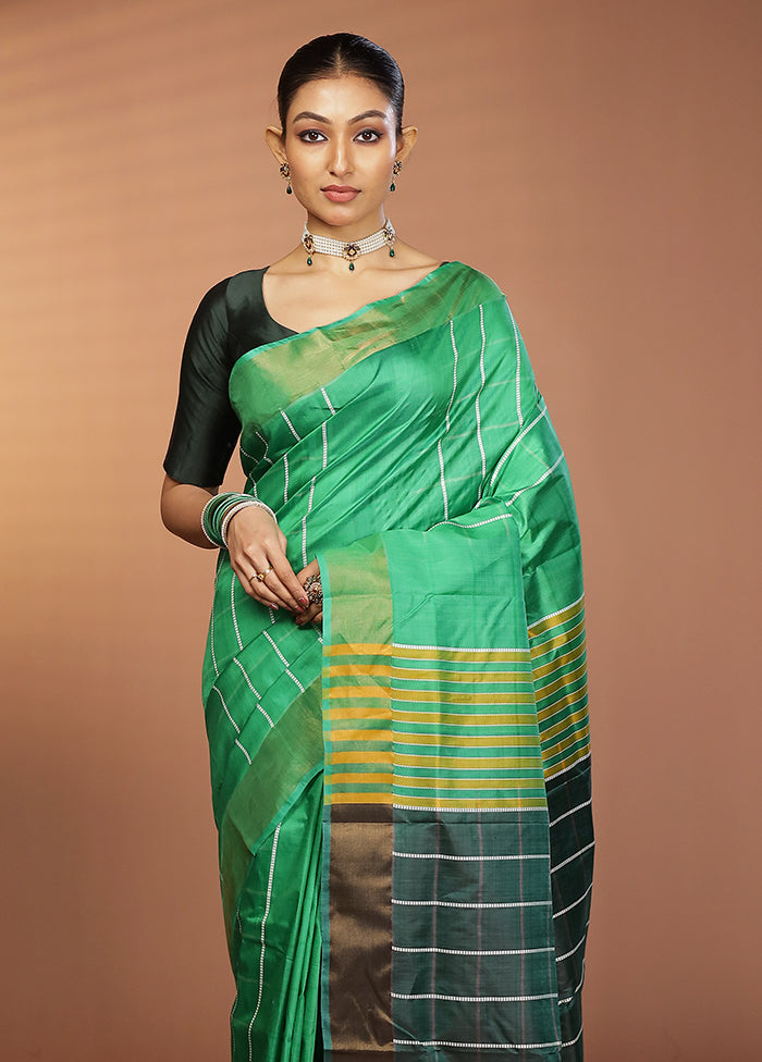 Green Kalakshetra Silk Saree With Blouse Piece