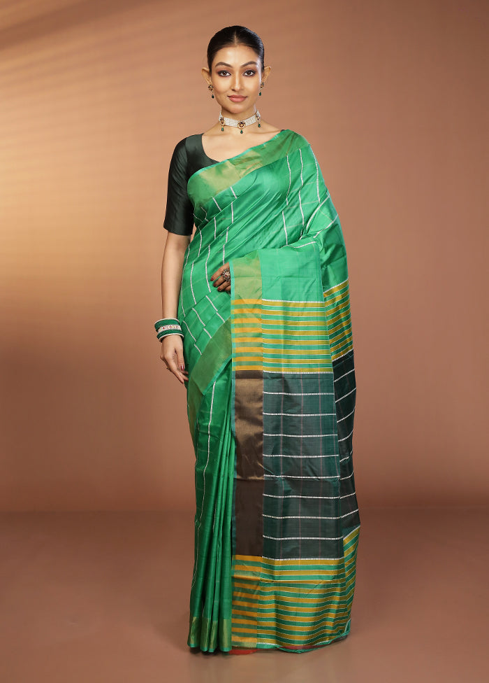 Green Kalakshetra Silk Saree With Blouse Piece