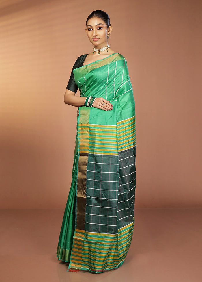 Green Kalakshetra Silk Saree With Blouse Piece