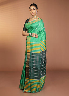 Green Kalakshetra Silk Saree With Blouse Piece