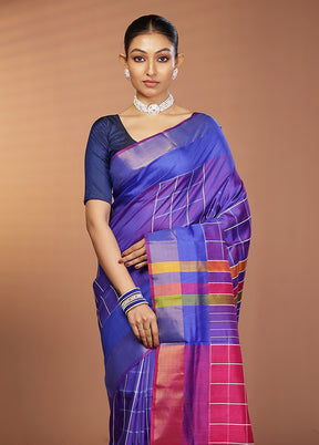 Blue Kalakshetra Silk Saree With Blouse Piece